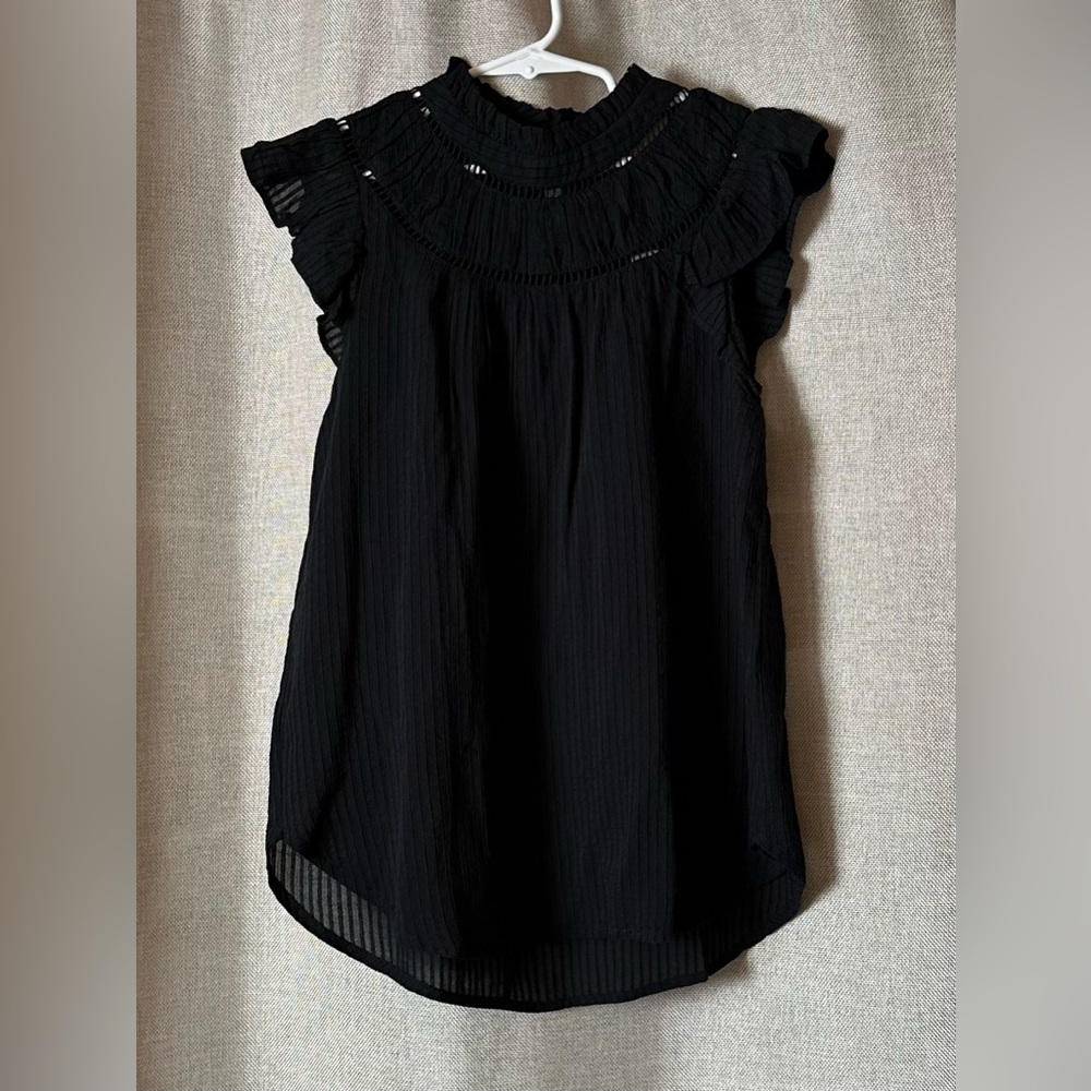 Ann Taylor LOFT•mock-neck butterfly-sleeve top•XXS•viscose/cotton•black•flutter